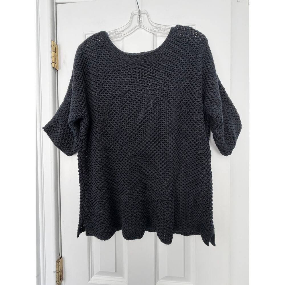 Hekla and Co. Made in Italy Navy Short Sleeve Open Knit 100% Cotton Sweater XS